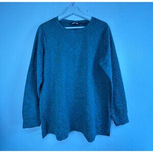 Lands' End Womens Casual Green Paisley Embossed Textured Sweater Top Large 14-16